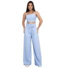 Conjunto Feminino Casual Calça Pantalona Cropped Alcinha 2pçs Elegante Confortável Estiloso Tendência Flare Cintura Alta