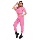 Conjunto Feminino Casual Crepinho Calça Ajustável E Cropped Ombro Princesa S/ Estampa