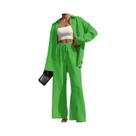 Conjunto Feminino Casual De Camisa Com Botões Frontais E Calças De Perna Larga Com Laço Frontal,