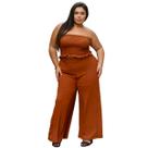 Conjunto feminino casual elegante cropped sem alça e pantalona wide leg duna liso 44 ao 54 - Top elastex e Calça
