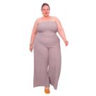 Conjunto feminino casual elegante cropped sem alça e pantalona wide leg duna liso 44 ao 54 - Top elastex e Calça