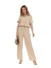 Conjunto Feminino Casual Elegante em Duna Twill, Camisa e Calça Larga hzcon002 Conjunto Feminino Casual Elegante em Duna Twill, Camisa e Calça Larga hzcon002