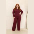 Conjunto Feminino Casual Moletinho Pantalona Manga Longa Plus Size