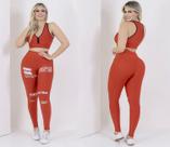Conjunto Feminino Cintura Alta Academia Fitness Calça Legging + Top Nadador Suplex Oferta Leg The Start