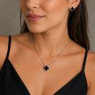 Conjunto Feminino Colar e Brinco Trevo Preto Elegante Luxo Conjunto Feminino Colar e Brinco Trevo Preto Elegante Luxo