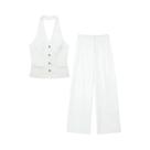 Conjunto Feminino com Colete Halter e Calça Larga - 2 Peças