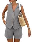 Conjunto Feminino Coordenado PRETTYGARDEN Colete Regata e Shorts Cinza XXL
