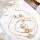 Conjunto Feminino Coração Entrelaçados Dourado Colar Brinco Anel Pulseira Delicado