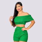 Conjunto Feminino Cropped Ciganinha Short Com Cinto 0266