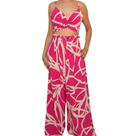 Conjunto Feminino Cropped e Calça Pantalona em Crepe de Seda