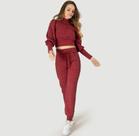 Conjunto Feminino Cropped e Jogger em Lanzinha com Manga Bufante Casual Chic
