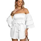 Conjunto Feminino Cropped Manga Ciganinha Shorts Curto Babado Ombro a Ombro sem alça Estiloso Praia Natal Fim de Ano