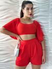 Conjunto Feminino Cropped Manga Soltinha Natal Moda Gringa