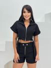 Conjunto feminino curto blusa cropped com zíper e shorts 9721 Conjunto feminino curto blusa cropped com zíper e shorts 9721