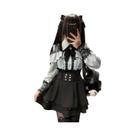 Conjunto Feminino Dark Femme Lolita: Top De Renda E Saia Com Cintura Marcada Estilo Gótico Baddie