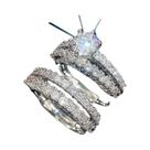 Conjunto Feminino De 2 Peças: Anéis De Noivado E Casamento Luxuosos Cravejados Com Zircônias Vazadas