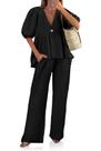 Conjunto feminino de 2 peças de linho Outfit Tankaneo com decote em V e manga folhada