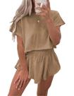 Conjunto feminino de 2 peças Ecosunny com camiseta cropped e saia-short