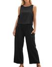 Conjunto feminino de 2 peças HYLLGUD de linho para o verão, top cropped e calça