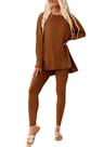 Conjunto Feminino de 2 Peças para Lazer PRETTYGARDEN Manga Longa Caramelo G