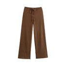 Conjunto Feminino De 2 Peças: Top Casual Com Decote Em V E Calças De Cintura Alta Com Pernas Largas Conjunto Feminino De 2 Peças: Top Casual Com Decote Em V E Calças De Cintura Alta Com Pernas Largas