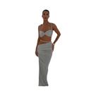 Conjunto Feminino De 2 Peças: Top Cropped Sexy Com Faixas E Decote Quadrado E Saia Longa Justa -