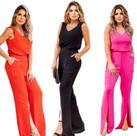 Conjunto Feminino De Blusa Gola V e Calça Tecido Alfaiataria
