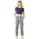 Conjunto Feminino de Calça Xadrez Preto Branco e Cropped Babe Preto
