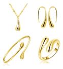Conjunto Feminino de Colar, Brinco, Anel e Bracelete dourado Hipoalergênico Presente feminino