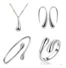 Conjunto Feminino de Colar, Brinco, Anel e Bracelete Prateados Hipoalergênico Presente feminino