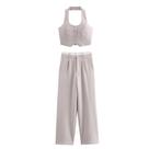 Conjunto Feminino de Colete e Calça - Modelo Halter, Cintura Alta e Tecido Sólido