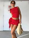 Conjunto Feminino De Duas Peças Com Alças Finas E Detalhes Em Renda, Camisola E Saia Mini, Vestido