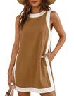 Conjunto feminino de duas peças EsheSy, blusa sem mangas combinando com shorts, estampa color block, conjunto de verão com bolsos (Caqui Escuro-M) Conjunto feminino de duas peças EsheSy, blusa sem mangas combinando com shorts, estampa color block, conjunto de verão com bolsos (Caqui Escuro-M)