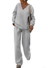 Conjunto Feminino de Duas Peças PRETTYGARDEN Moletom Gola V Cinza XXL
