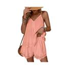 Conjunto Feminino De Duas Peças: Top Cropped Regata Com Amarração E Macacão De Perna Larga, Casual, Conjunto Feminino De Duas Peças: Top Cropped Regata Com Amarração E Macacão De Perna Larga, Casual,