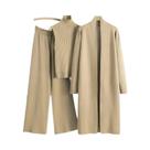 Conjunto Feminino De Inverno Elegante E Moderno Em Tricô 3 Peças: Cardigã, Suéter E Calça Pantalona