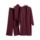 Conjunto Feminino De Inverno Elegante E Moderno Em Tricô 3 Peças: Cardigã, Suéter E Calça Pantalona