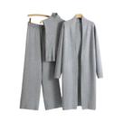 Conjunto Feminino De Inverno Elegante E Moderno Em Tricô 3 Peças: Cardigã, Suéter E Calça Pantalona