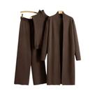 Conjunto Feminino De Inverno Elegante E Moderno Em Tricô 3 Peças: Cardigã, Suéter E Calça Pantalona Conjunto Feminino De Inverno Elegante E Moderno Em Tricô 3 Peças: Cardigã, Suéter E Calça Pantalona