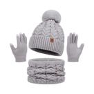 Conjunto Feminino De Inverno: Gorro, Cachecol E Luvas Com Pompom De Pelúcia E Bola De Pelo Para O