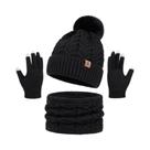 Conjunto Feminino De Inverno: Gorro, Cachecol E Luvas Com Pompom De Pelúcia E Bola De Pelo Para O