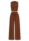 Conjunto Feminino de Loungewear PRETTYGARDEN Regata Cropped Marrom M