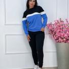 Conjunto Feminino de Moletinho Preto Com Azul