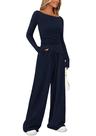 Conjunto Feminino de Moletom PRETTYGARDEN Azul Marinho Manga Longa P XS