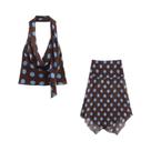 Conjunto Feminino De Saia Midi Poá E Top Halter Com Lenço Chique Para Praia E Verão