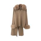Conjunto Feminino De Suéter Com Gola De Pele De Raposa E Calças De Pele De Guaxinim Para