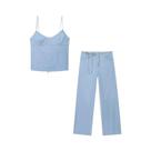 Conjunto Feminino De Verão 2 Peças Casual: Calça Estilo Cowboy E Top Moderno Sem Costas