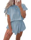 Conjunto feminino de verão Ecosunny com 2 peças: camiseta cropped e short-saia Conjunto feminino de verão Ecosunny com 2 peças: camiseta cropped e short-saia