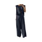 Conjunto Feminino De Verão Elegante Em Algodão E Linho, Top Sem Mangas Com Decote Redondo E Calças