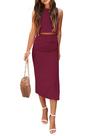 Conjunto Feminino de Verão em 2 Peças PRETTYGARDEN Vinho Vermelho XL